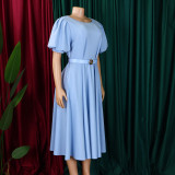 EVE Plus Size Short Sleeve Big Swing Midi Dress GCZF-8659