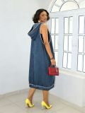 EVE Plus Size Loose Sleeveless Hooded Denim Dress GYLN-7162