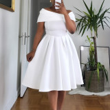 EVE Plus Size Off Shoulder Solid Color Big Swing Midi Dress GATE-622