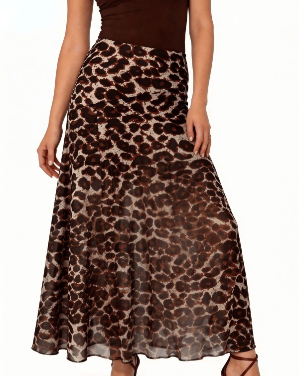 EVE Leopard Print Big Swing Long Skirts GFMA-TE2670