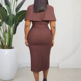 EVE Plus Size V Neck Short Sleeve Midi Dress GATE-623
