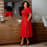 EVE Plus Size Short Sleeve Big Swing Midi Dress GCZF-8659