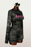 EVE Letter Print Zipper Hooded Two Piece Shorts Set YWXS-K26L2395