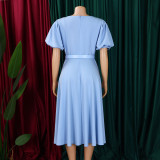 EVE Plus Size Short Sleeve Big Swing Midi Dress GCZF-8659