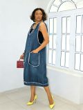 EVE Plus Size Loose Sleeveless Hooded Denim Dress GYLN-7162