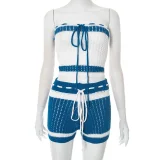 EVE Knits Contrast Color Wrap Chest Two Piece Shorts Set GDSF-D25ST195