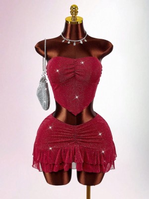 EVE Sexy Wrap Chest Top Ruffles Skrit 2 Piece Set GXIY-K25L1868