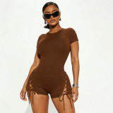 EVE Solid Color Short Sleeve Rib Mini Dress GDSF-J26RP027