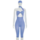EVE Polka Dots Print Halterneck Romper(With Headscarf) MXBF-J26JP122