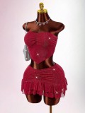 EVE Sexy Wrap Chest Top Ruffles Skrit 2 Piece Set GXIY-K25L1868