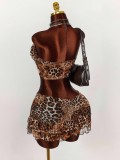 EVE Leopard Print Tube Top Ruffles Shorts Suit GXIY-K25L1869