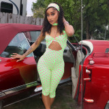EVE Polka Dots Print Halterneck Romper(With Headscarf) MXBF-J26JP122