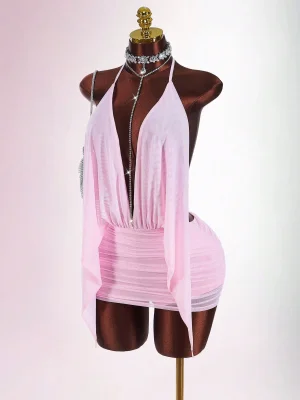 EVE Mesh Backless See Through Mini Dress GXIY-K25L1871