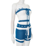 EVE Knits Contrast Color Wrap Chest Two Piece Shorts Set GDSF-D25ST195
