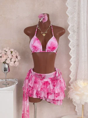 EVE Sexy Print Tie Up Bikinis 3 Piece Swimsuit GXIY-K26L2140