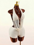EVE Solid Color Backless Tie Up Two Piece Shorts Set GXIY-K26L2118