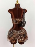 EVE Leopard Print Tube Top Ruffles Shorts Suit GXIY-K25L1869