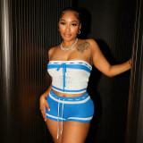 EVE Knits Contrast Color Wrap Chest Two Piece Shorts Set GDSF-D25ST195