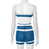 EVE Knits Contrast Color Wrap Chest Two Piece Shorts Set GDSF-D25ST195