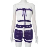 EVE Knits Contrast Color Wrap Chest Two Piece Shorts Set GDSF-D25ST195