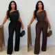 EVE Slash Shoulder Solid Color Loose Jumpsuit BY-7578