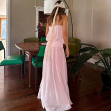 EVE Sexy Mesh Solid Color Split Sling Maxi Dress XEF-K6D05526A