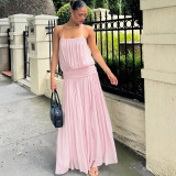 EVE Sexy Mesh Solid Color Split Sling Maxi Dress XEF-K6D05526A