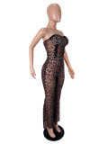 EVE Sexy Leopard Print Tube Top Two Piece Pants Set SHD-9976