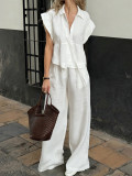 EVE Solid Color Loose Short Sleeve Two Piece Pants Set GZEY-K26291002