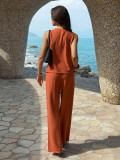 EVE V Neck Solid Color Two Piece Pants Set GZEY-K26290141