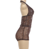 EVE Leopard Print Halterneck Tops 2 Piece Shorts Set DLSF-K6S05948A