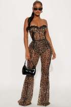 EVE Sexy Leopard Print Tube Top Two Piece Pants Set SHD-9976