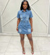 EVE Single Breasted Short Sleeve Denim Mini Dress GAKF-60411