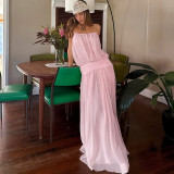 EVE Sexy Mesh Solid Color Split Sling Maxi Dress XEF-K6D05526A