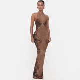 EVE Sleeveless Backless Print Halterneck Maxi Dress XEF-K6D03728A
