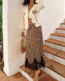 EVE Leopard Print Lace Patchwork Long Skirts SHD-8100