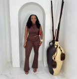 EVE Sleeveless Solid Color Tight Two Piece Pants Set NY-3890