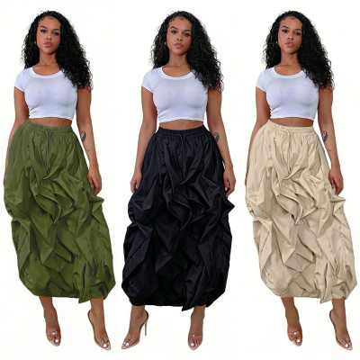 EVE Solid Color Patchwork Ruched Long Skirts NY-3888