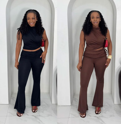EVE Sleeveless Solid Color Tight Two Piece Pants Set NY-3890