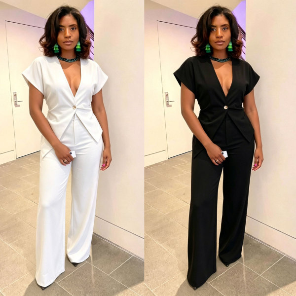 EVE V Neck Irregular Blazer Two Piece Pants Set NY-11277