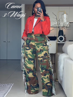 EVE Camouflage Print Raw Edge Loose Jeans GAKF-60301