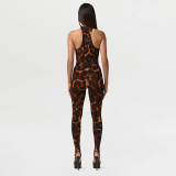EVE Leopard Print Off Shoulder Bodysuit 2 Piece Pants Set GDSF-J26ST077