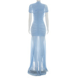 EVE Mesh Patchwork Ruched Maxi Dress GSZM-D26DS113
