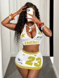 EVE Letter Print Halterneck Beach Two Piece Skirts Set GKYS-2565