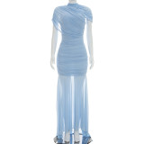 EVE Mesh Patchwork Ruched Maxi Dress GSZM-D26DS113