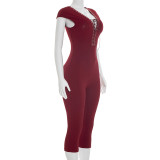 EVE Deep V Neck Solid Color Jumpsuit MXBF-J26JP095