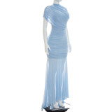EVE Mesh Patchwork Ruched Maxi Dress GSZM-D26DS113