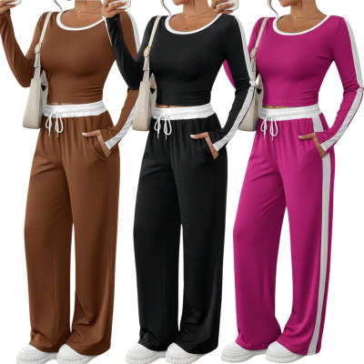 EVE Long Sleeve Loose Color Block Pants Suit HNIF-MC003