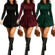 EVE Long Sleeve Ruched Puff Dress HNIF-GY288
