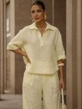 EVE Solid Color Short Sleeve Loose Two Piece Pants Set MIL-369